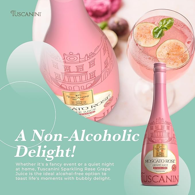 Tuscanini Italian Sparkling Grape Juice Gift Set, 25.3oz | Moscato & Rose Sparkling Grape Juice | Non Alcoholic Sparkling Juice | Imported from Italy | Kosher