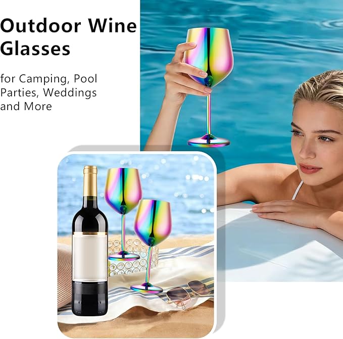 Stainless Steel Wine Glasses Set of 4 Unbreakable Colorful Wine Glass 18 oz Unique Metal Wine Goblets for Outdoor, Travel, Camping, Pool, Ideal Gift for Wine Lovers