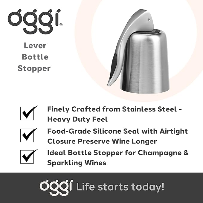 Oggi Bottle Stopper, Lever, Stylish Wine Topper (7653.) (Pack of 2)