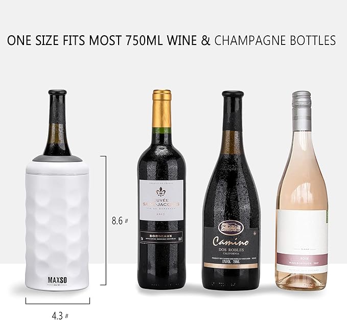 MAXSO Wine Chiller Bucket, Portable 750 ml Champagne & Wine Bottle Cooler Keep Wine & Beverages Cold, Stainless Steel Vacuum Insulated Wine Gifts for Wine Lovers - Silver