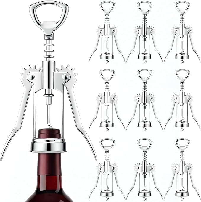 Hushee 10 Pcs Wine Bottle Opener, Zinc Alloy Wing Corkscrew Heavy Duty, Multifunctional Wine Corkscrew for Kitchen, Restaurant, Bar, Waiters, Ideal for Wedding Shower Party Favors, Event Gifts