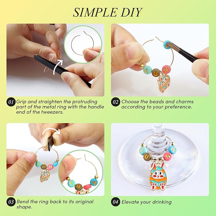 DIY Wine Glass Charms Kit, 25pcs Personalized Reusable Drink Marker Tags, Glass Identifiers for Wine Tasting Party, Unique Hostess Gifts & Party Decorations