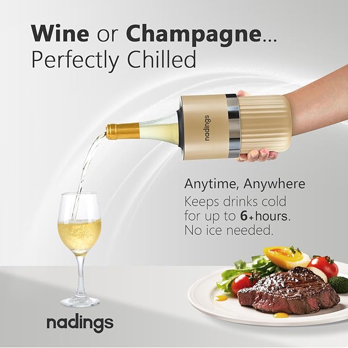 Iceless Wine Chiller - Keeps Cold 6+ Hours, Portable Vacuum Insulated Stainless Steel Champagne Cooler, Fits Most Wine Champagne & Liquor Bottles, Perfect Gift for Wine Lovers (Champagne)