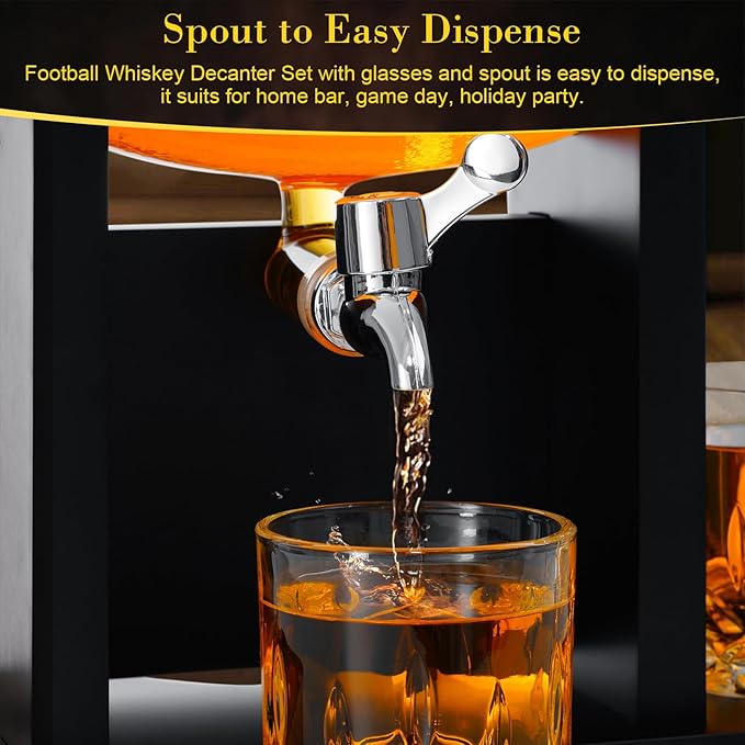 Football Whiskey Decanter Set for Men, 47oz Liquor Decanter Set with 2 Glasses + 2 Footballs Chillers, Gifts for Dad, Husband, Boyfriend, Coach, for Liquor, Bourbon, Scotch, Vodka