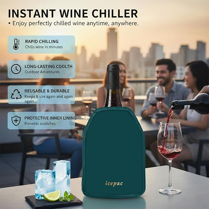 Wine Cooler Sleeve, Wine Bottle Gel Cooler Sleeve Freezer Chiller, Long Lasting Keep Wine Cool and Chill Sleeve for Prosecco Champagne Beer Wine Bottles(1PCS Blackish green)