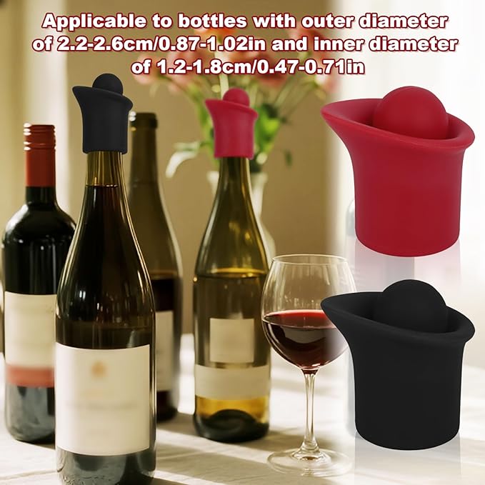 2 Set 2 In 1 Silicone Wine Bottle Stoppers & Pourers, Wine Spout Sealer Preserver Glass Champagne Caps with Vacuum Reusable & Easy to Clean Home Bar Restaurant Accessories(Black, Red)