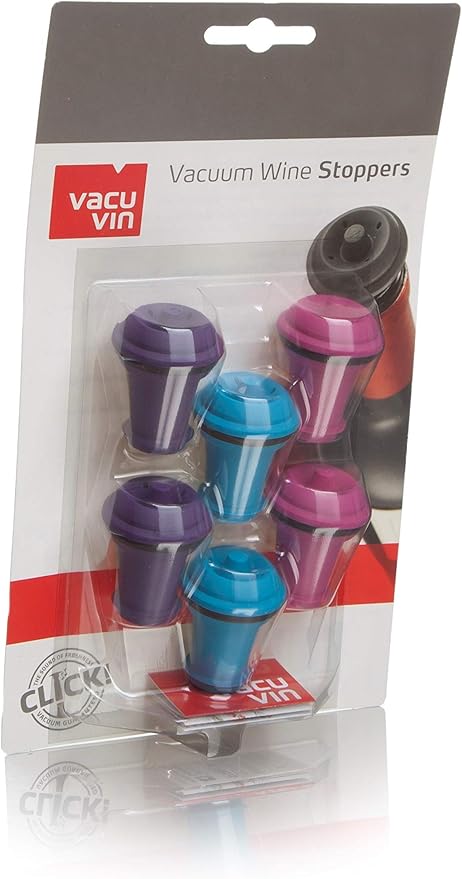 Vacu Vin Original Wine Vacuum Stoppers Set of 12 Gift Set of 6 Grey and 6 Color