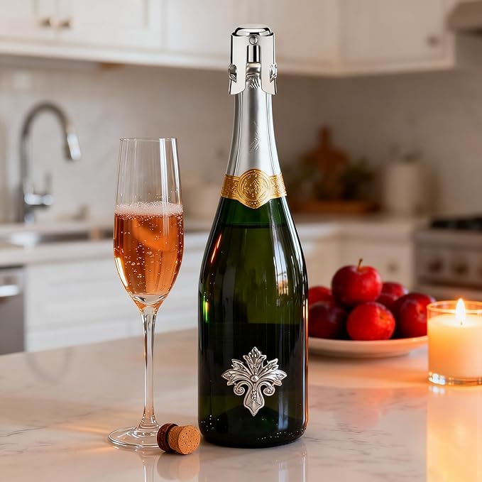 Champagne Stoppers for Bottles, Pafusen Champagne Sealer Stopper, Stainless Steel Champagne Cork Stopper Toppers, Saver for Champagne Cava Prosecco Sparkling Wine (Champagne -3-Pack-Silver)
