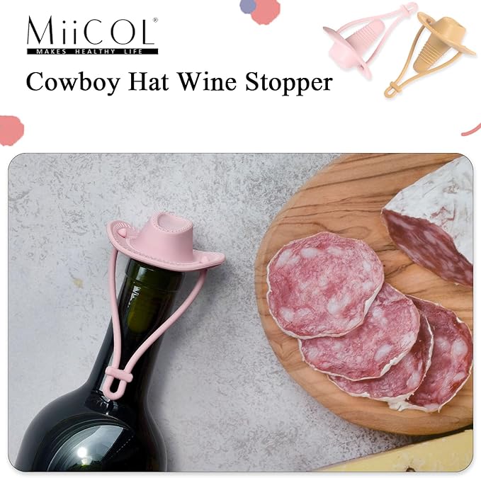 Miicol Wine Stoppers, Silicone Prosecco Stopper, Wine Bottle Stopper, Cowboy Hat Champagne Stopper, Wine Accessories, Funny Wine Lovers Gift, 2 Pack