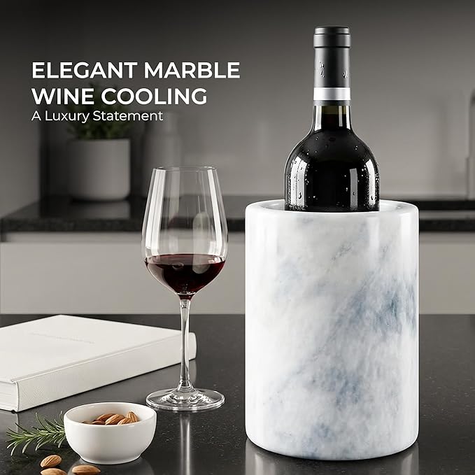 Marble Wine Cooler White 6.5" Inches Cooler For Champagne - Beverage And Wine Chiller For Bar Accessories, Wine Bottle Holder For Bar Decor, White