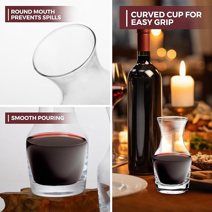 Jarsoph Set of 6 Single Serving Wine Carafe Individual Glass Decanter 6.5oz Mini Refill Decanters for Dinner Parties Tastings Bars Restaurants