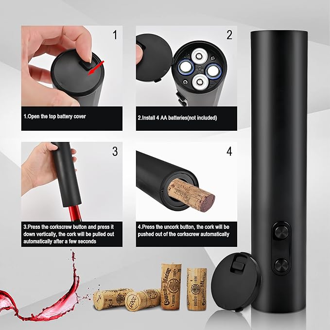 Electric Wine Opener, Battery Operated Wine Bottle Openers, One-Button Operation & Easy Carry Corkscrew Wine Opener for Home Party Bar Wedding, Gifts for Wine Lovers Women Men Waiter