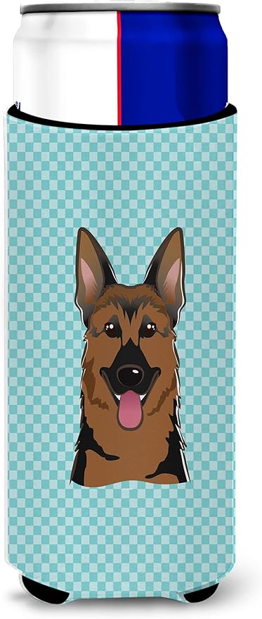 Checkerboard Blue German Shepherd Ultra Beverage Insulators for slim cans BB1149MUK