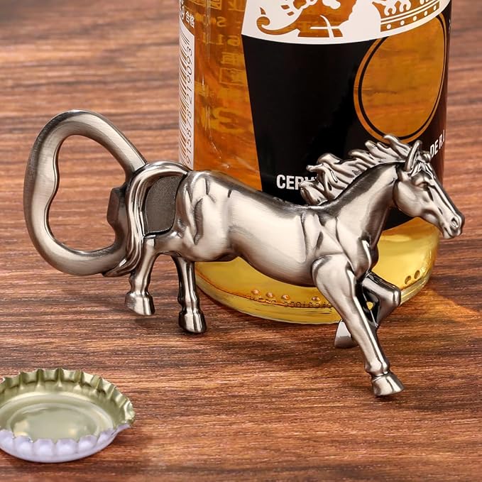 Horse Bar Gift Set, Horse Beer Opener & Horse Head Wine Stopper, Equestrian Gifts for Men, Dad, Coach, Horses Lovers, Silver with Gift Boxes, Perfect Birthday, Father’s Day, Xmas Present