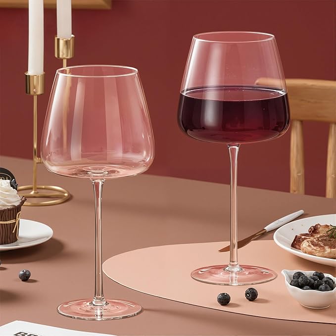 KAMMAK Wine Glasses Set of 2, 25.36 oz Hand Blown Crystal Bordeaux Wine Glasses, Thin Rim & Long Stem, Perfect for Red & White, Daily Use, Wedding or Birthday Gift with Gift Box, SD-BL23176