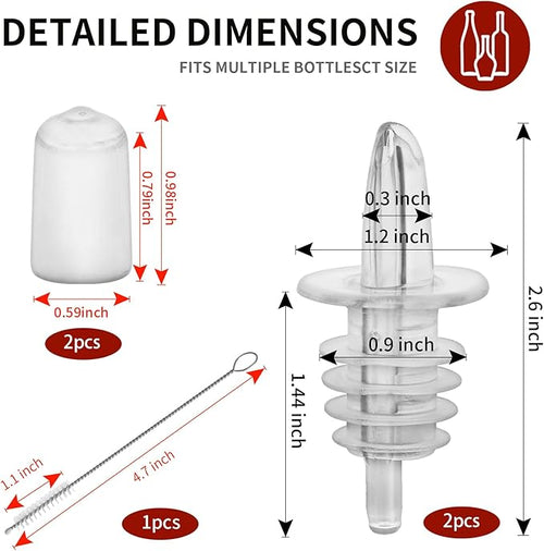 2 PCS Bottle Pourers And 2 PCS rubber pourers dust cap covers Syrup Pourer Pour Spouts Plastic Liquor Bottle Pourers with Rubber Pourers Dust Cap Covers Bottle Pourers (Clear)