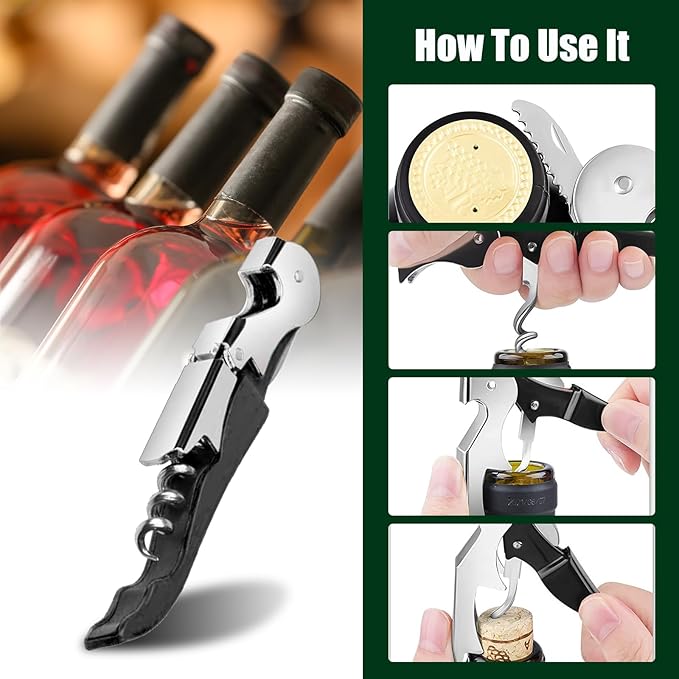 12 Pieces wine key wine opener Professional Waiter Corkscrews Stainless bottle opener Fold Serrated Foil Cutter Key for Family, Company Party,Bars,Restaurants(black)