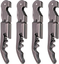 uxcell 4Pcs 5" Wine Openers Waiter Corkscrew Professional Red Wine Bottle Opener Double Hinged with Foil Cutter for Servers Bartender, Metallic Black