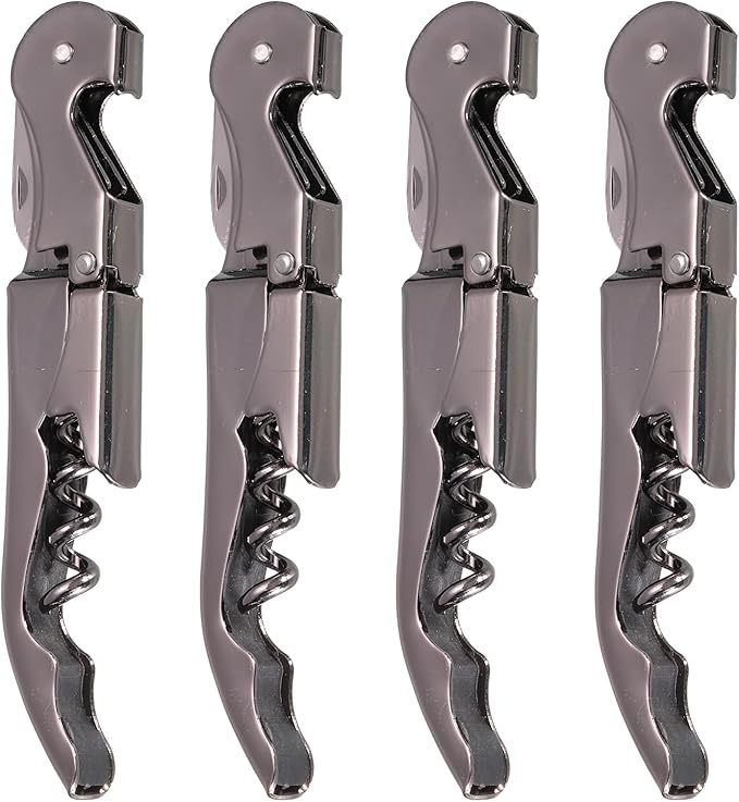 uxcell 4Pcs 5" Wine Openers Waiter Corkscrew Professional Red Wine Bottle Opener Double Hinged with Foil Cutter for Servers Bartender, Metallic Black