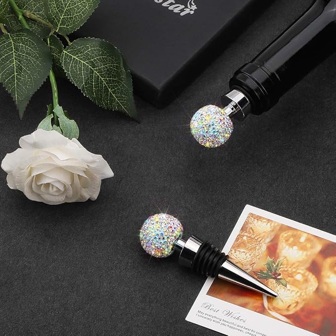 Soleebee Bling Decorative Wine Stoppers,Wine Bottle Stopper with Crystal Rhinestone, Beverage Bottle Stoppers for Gifts, Bar, Holiday Party, Wedding (AB)