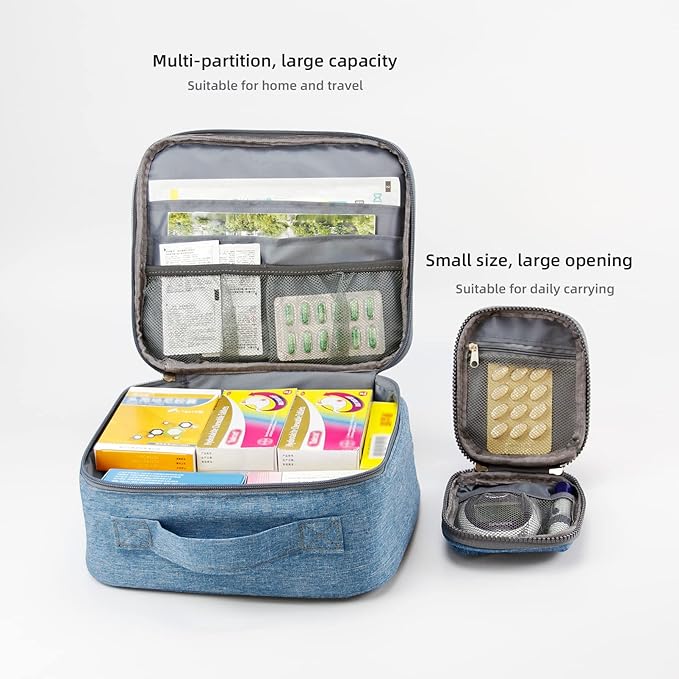 TOPASION First Aid Bags Empty, Travel Medicine Bag, Medical Supplies Organizer Bag, Portable Kit for Traveling, Car, Home, Camping, Office, Hiking, Outdoor (Cationic Sky Blue)