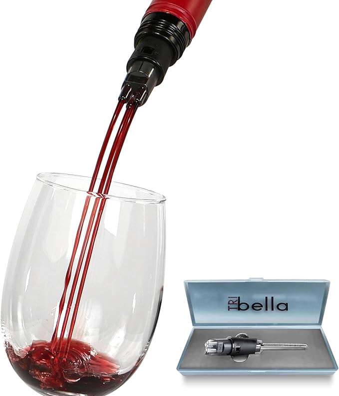 TRIBELLA Air Speed Wine Aerator, Multi-Stream Drip Free Wine Aeration 3 Acrylic Spouts Design, Handmade Kitchen Essential Easy to Use, No-Drip Gift in Protective Gift Case