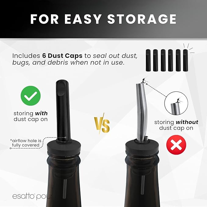 50-Pack Stainless Steel Liquor Bar Bottle Pourers - 50 Dust Caps & 10 Adapters - Drip-Free Nozzle - Pour Spouts for Alcohol & Bartending - Universal Fit Speed Spout - Rust-Free & Easy Clean - Chrome