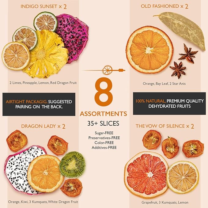 MILLIN GOURMET GARNISH GIFT SET with COCKTAIL PICKS I 100% Natural Dehydrated fruits I Professional Bartenders Men Women Corporate Liquor Holiday Unique Gift -Medium (35 slices + 8 picks)