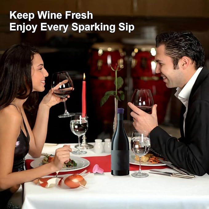 8 PCS MultiColor Silicone Wine Stoppers, Reusable Sparkling & Champagne Corks, Sealed Beverages Beer Bottle Caps, Keeps Wine Fresh