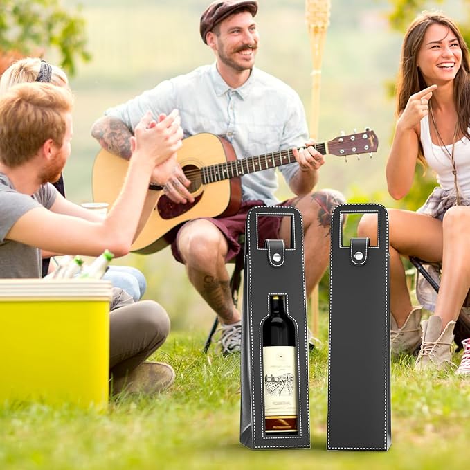 RYDDOY Wine Gift Bag, Reusable Leather Wine Tote Carrier, Single Bottle Champagne Beer Gift Bags Carrier for Birthday, Wedding, Picnic Party, Christmas festival Gifts (Black)