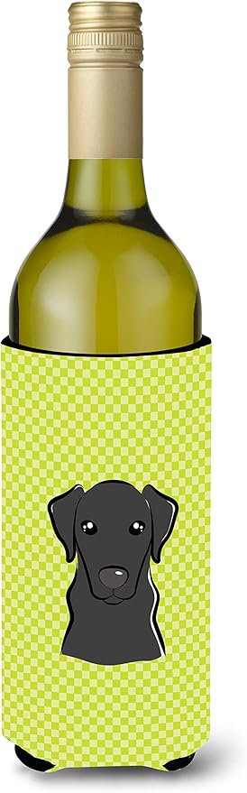Caroline's Treasures BB1297LITERK Checkerboard Lime Green Black Labrador Wine Bottle Hugger Bottle Cooler Sleeve Hugger Machine Washable Collapsible Insulator Beverage Insulated Holder