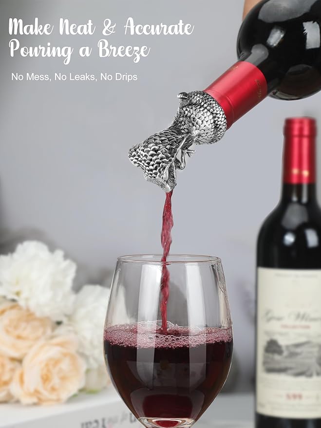 Animal Wine Pourer Spout, Drip Free Bottle Pourer & Stopper for Wine and Liquor Bottles, Funny Gift for Men, Dad, Hostess and Housewarming, Bar Cart Accessory for Holiday Party Decor, Multiple Animal