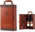 Wine Box, 2 Bottle Leatherette Top Handle with 4 Wine Accessory Travel Wine Gift Box, Handmade Premium Wine Carrier Case