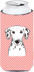 Caroline's Treasures BB1210TBC Checkerboard Pink Dalmatian Tall Boy Hugger Can Cooler Sleeve Hugger Machine Washable Drink Sleeve Hugger Collapsible Insulator Beverage Insulated Holder