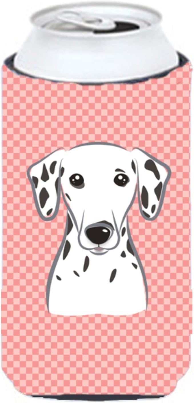 Caroline's Treasures BB1210TBC Checkerboard Pink Dalmatian Tall Boy Hugger Can Cooler Sleeve Hugger Machine Washable Drink Sleeve Hugger Collapsible Insulator Beverage Insulated Holder