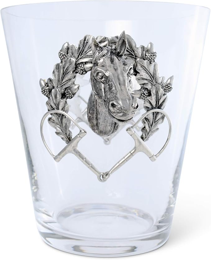 Vagabond House Handblown Glass Ice/Wine/Bucket with Solid Handcraft Pewter Horse Head Equestrian Handles 11 inch Tall