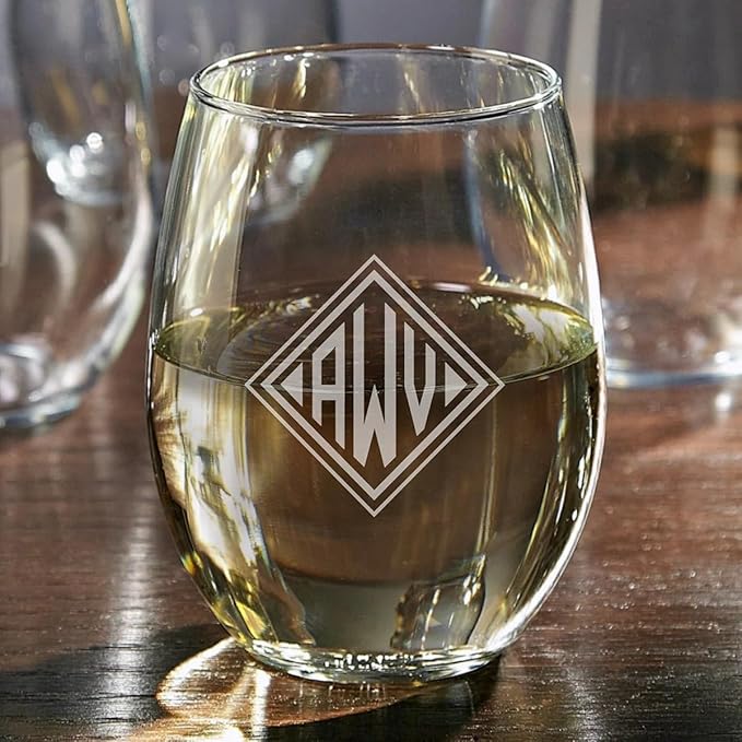 HomeWetBar Personalized Stemless Wine Glass - Engraved Wine Glass for Red and White Wines