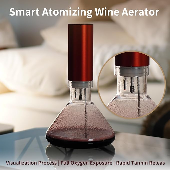 Fogland Electric Wine Decanter 1500ML(50oz), 3/5/10Min Fast Decant, Fine Mist Oxygen Infusion Wine Enhancer, Smart Touch Control, Frosted Aluminum Alloy（Red）