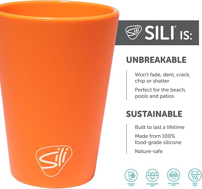 Silipint 1.5oz Silicone Shot Glasses – Pack of 2 Unbreakable, BPA-Free, Non-Toxic, Dishwasher & Freezer Safe Cups – Colored Shot Glasses for Cold Beverages, Cocktails, Travel, Party (Classic Orange)