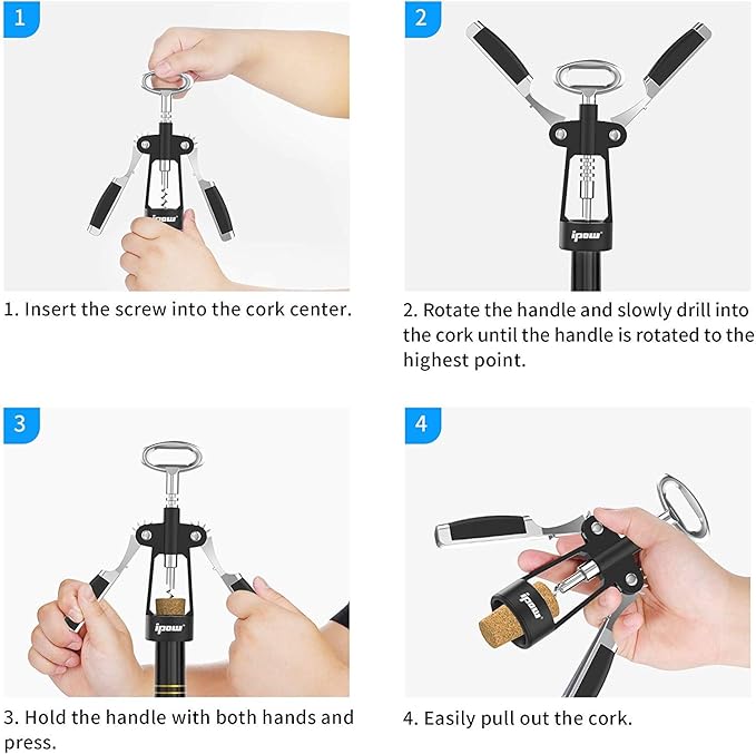 IPOW Wine Opener, Zinc Alloy Wine Bottle Opener, Wing Corkscrew Heavy Duty, Manual Multifunctional Cork Screw for Waiter,