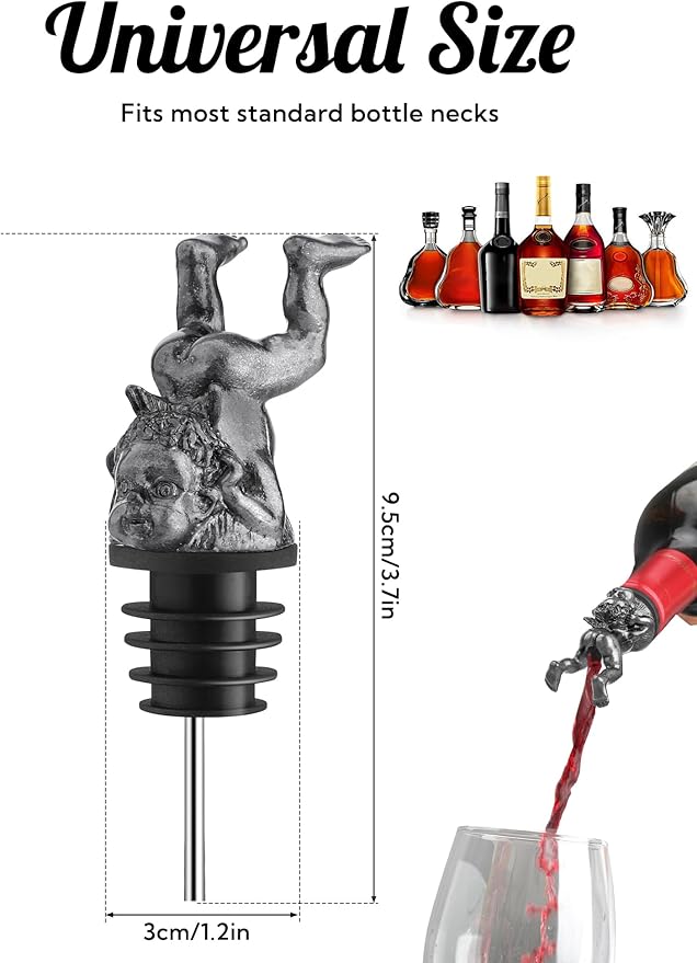 Funny Cherub Wine Pourer, Novelty Angel Bottle Stopper and Liquor Pour Spout, Metal Upside-Down Cherub Wine Bottle Topper for Party Bar Cart Decor, Gag Gift for Wine Lovers, Fits Most Bottles