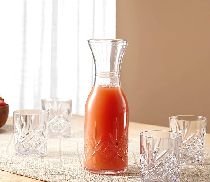 Godinger Carafe Pitcher and Drinking Glasses Set, Acrylic Shatterproof Water Pitcher Wine Decanter with 4 Wine Glasses Tumbler Cups - Dublin Collection