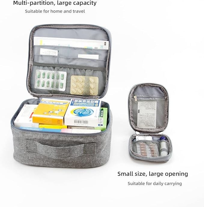 TOPASION Empty First Aid Bags, Travel Medicine Bag, Medical Supplies Organizer Bag, Portable Kit for Traveling, Car, Home, Camping, Office, Hiking, Outdoor (Cationic Grey)