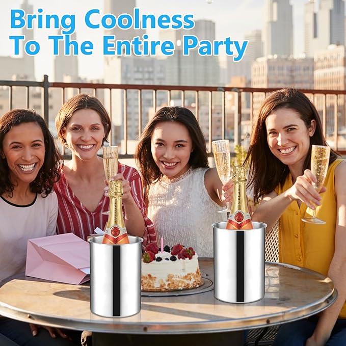 6 Pack Wine Chiller Bucket 750 ML Champagne Bucket Stainless Steel Wine Chillers for Bottles Keeps Cold for Hours Cooler Insulated Champagne Beer Ice Bucket Silver