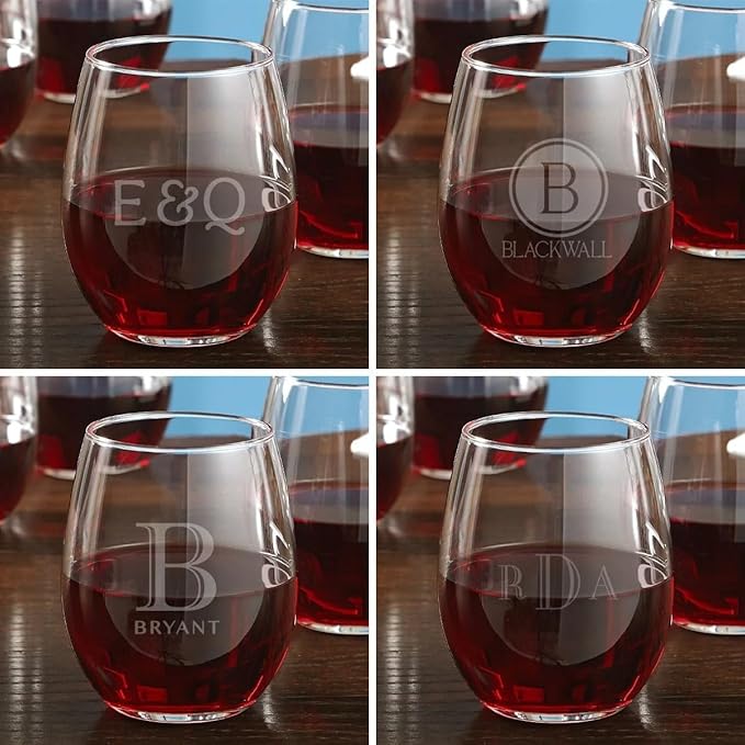 HomeWetBar Personalized Stemless Wine Glass - Engraved Wine Glass for Red and White Wines