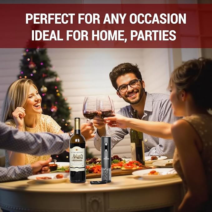 JINGASA Electric Wine Opener with Automatic Corkscrew & Foil Cutter – Rechargeable Type-C Corkscrew Bottle Opener for Home, Kitchen & Party, Black,1 Pack
