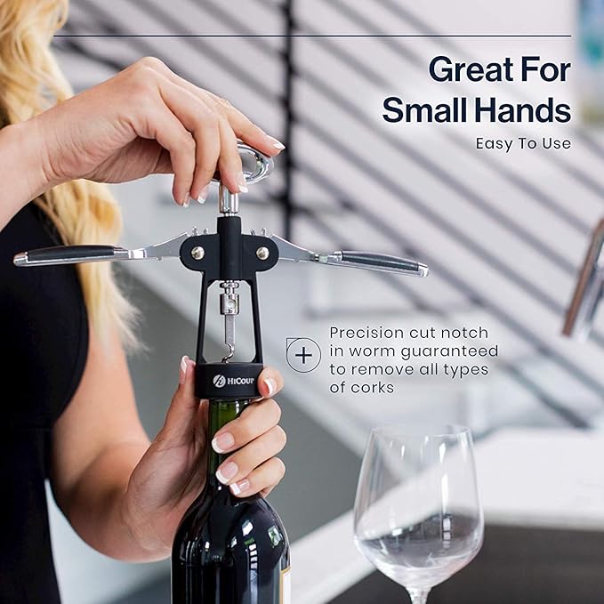 HiCoup Wine Opener - Wing Corkscrew Beer and Wine Bottle Opener w/Winged Grip - Easy to Use Cork Remover