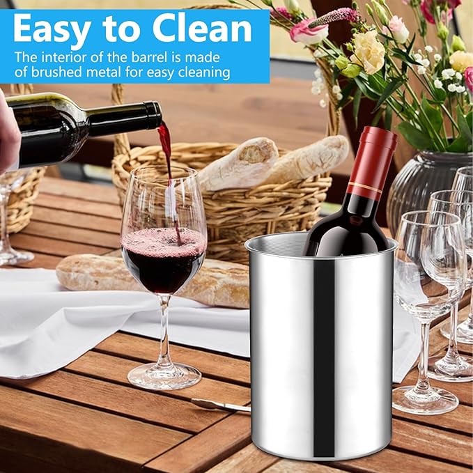 6 Pack Wine Chiller Bucket 750 ML Champagne Bucket Stainless Steel Wine Chillers for Bottles Keeps Cold for Hours Cooler Insulated Champagne Beer Ice Bucket Silver