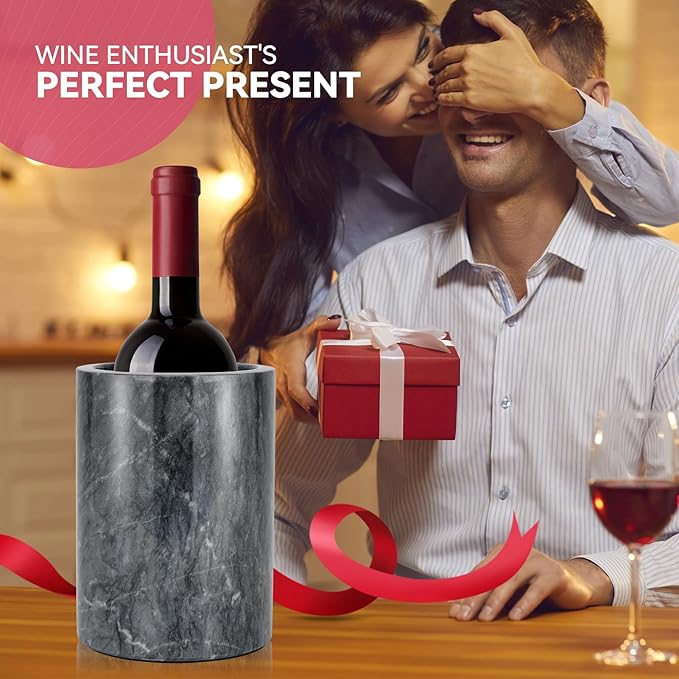 Marble Wine Chiller for Bottle,Wine Chiller Bucket,Wine Cooler Bucket for Any 750ml Bottle Champagne Chiller for Parties,Wine Bottle Chiller,Wine Bottle Cooler,Wine Gifts for Women Man (Black)