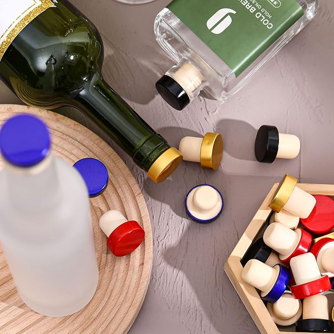 Yookeer T-shaped Stopper Cork Wine Bottle Stoppers Reusable Wine Sealing Plug for Beer Bottles DIY Craft(Red, Blue, Black, Gold,36 Pieces)